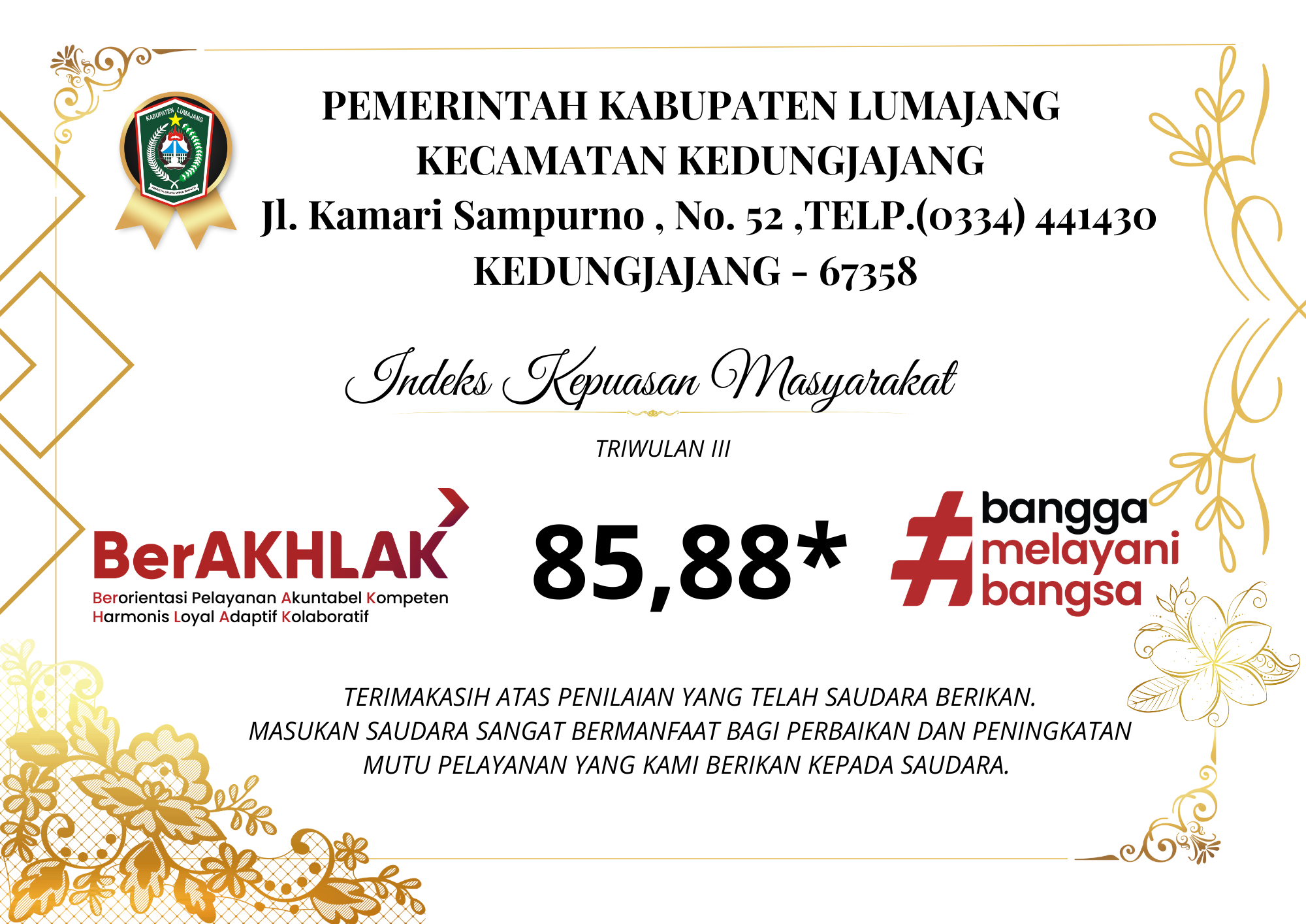 NILAI IKM (INDEKS KEPUASAN MASYARAKAT) TW III TAHUN 2023