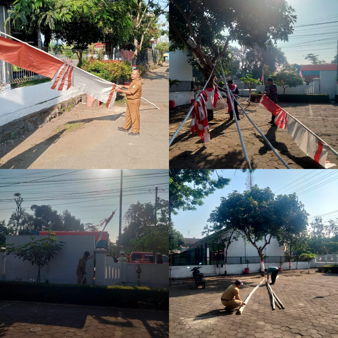 Umbul-Umbul di Sekitar Kantor Kecamatan Kedungjajang Diturunkan Usai Perayaan HUT RI ke-81